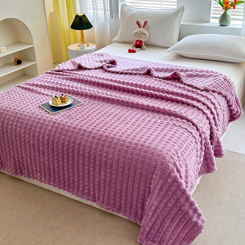 Plaid Faux Fur Rabbit Hair Striped Blanket for Sofa or Office Use