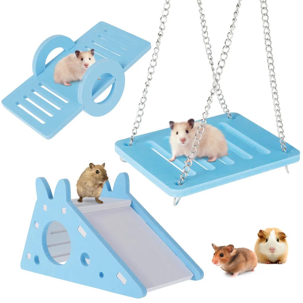 3Pcs Hamster Play Toy Guinea Pig Seesaw Hamster Ladder Hanging Chain Swing Easy Assembly DIY Hamster Cage Accessories