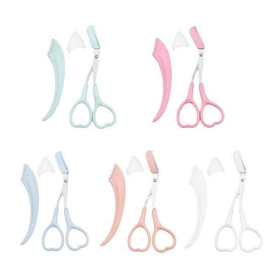 2Pcs Eyebrow Trimmer Scissor Razor Stainless Steel Precision Eyebrow Cutter Scissors with Comb Men Women Brow Hair Removal Grooming Tool