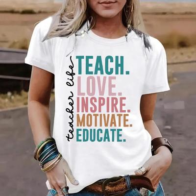 T-shirt da donna a maniche corte con stampa estiva e girocollo