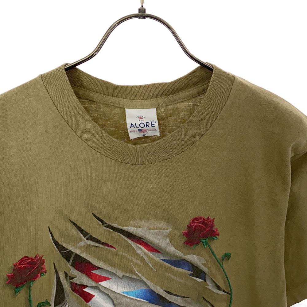 ALORE 90s Made In USA Print Short Sleeve T-shirt S Khaki Old Vintage Men's Used