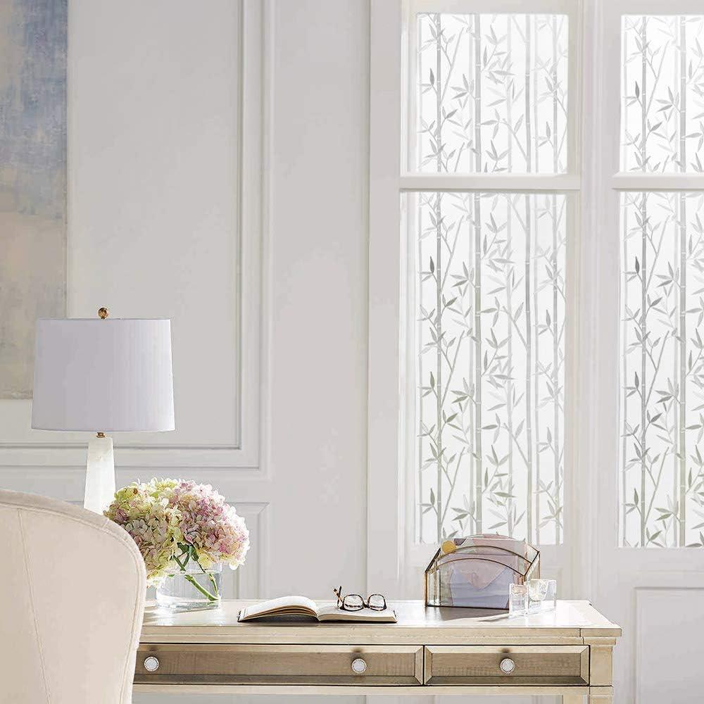 Bamboo Window Film Stained Glass Film Frosted Privacy Window Decal Decorative Cling No Glue Removable Window Stickers