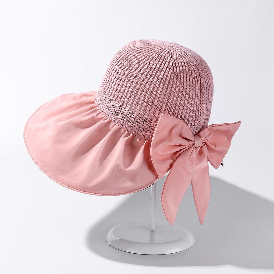 Large Brim Hat Korea Women Outdoor UV Big Head Sunhat Silver Silk Line Back Opening Bow Sun Hat Beach UPF50+ 56-58cm