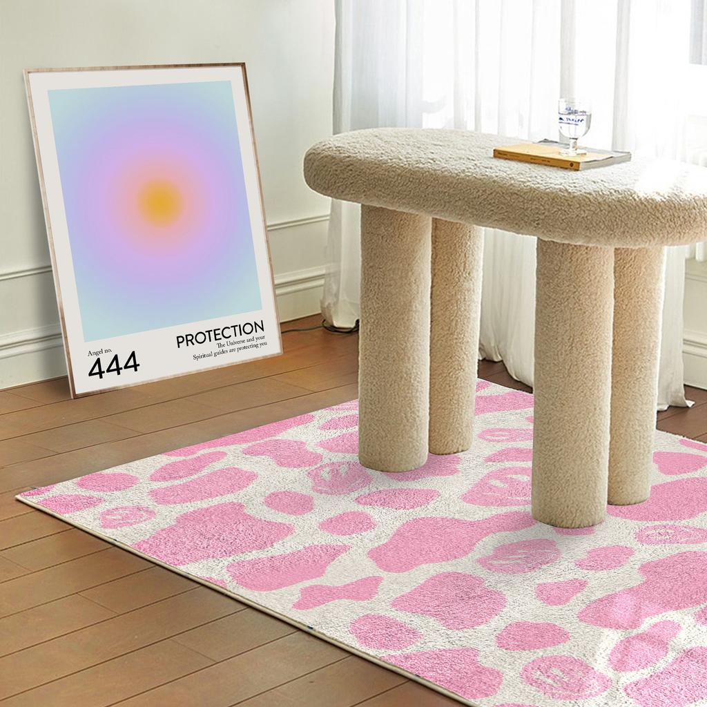 Pink Smiling Cow Print Area Rug – Carpet for Bedroom Living Room, Pastel Accent Floor Mat Decor