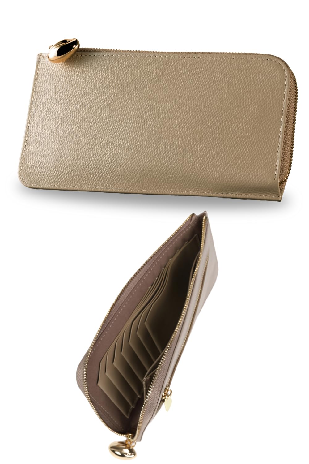 

LASIEM [Himeji Leather x Made in Japan] Women s Wallet, Small, Compact, Genuine Leather, Skimming Prevention, Round Zipper, Light Greige