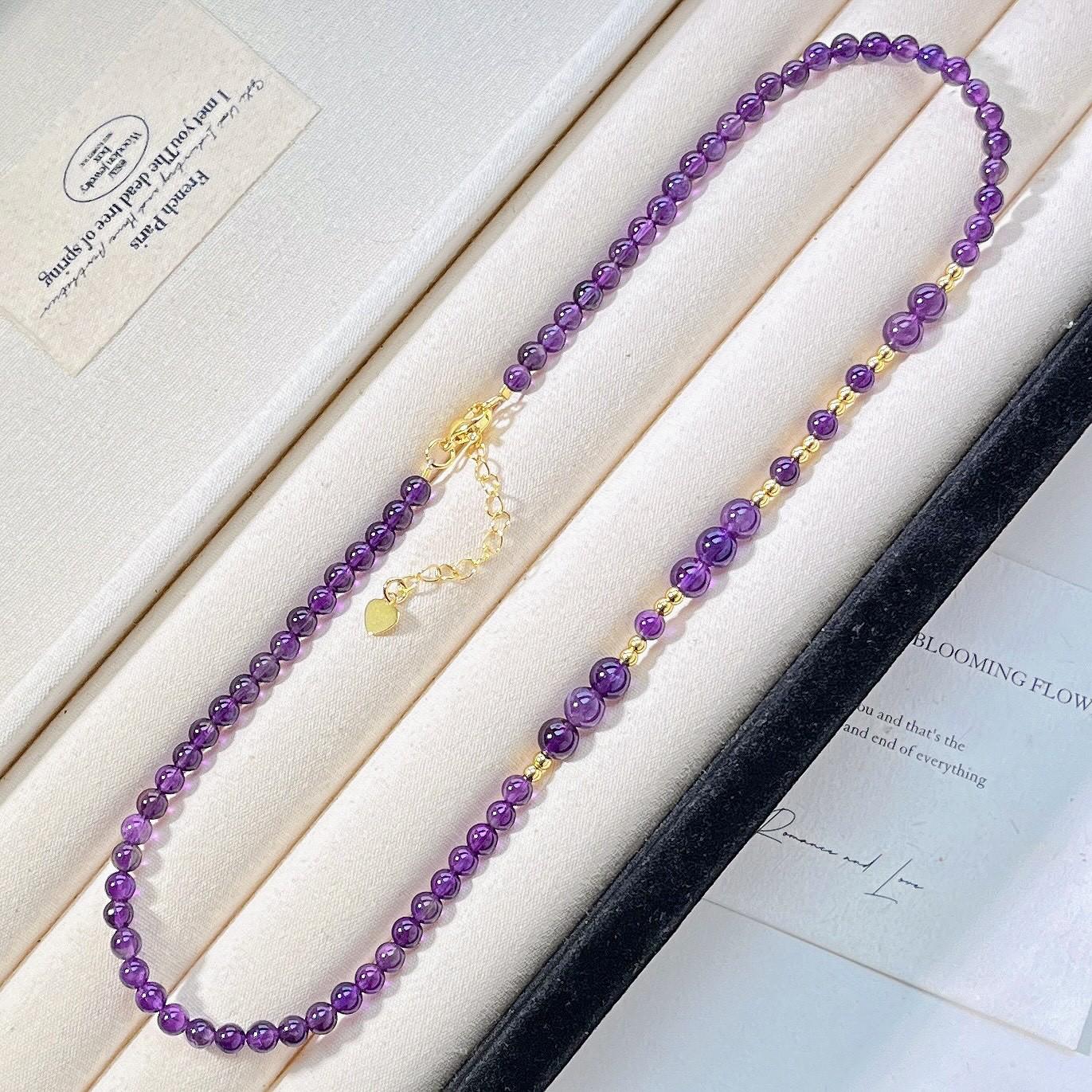 

4Mm Vintage High Quality Natural Amethyst Design Sense Necklace Clavicle Chain
