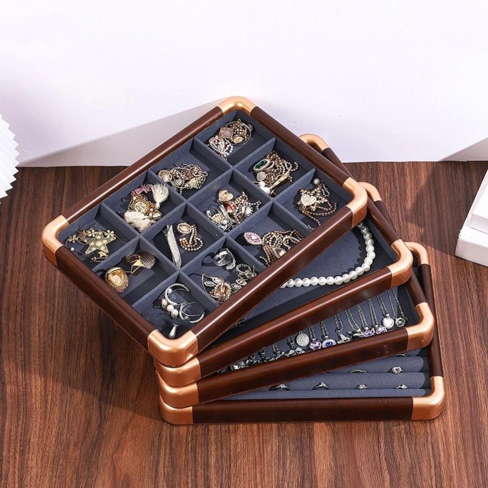 Large Capacity Wooden Jewelry Tray Velvet Jewelry Display Holder Jewelry Organizer  Jewelry Storage
