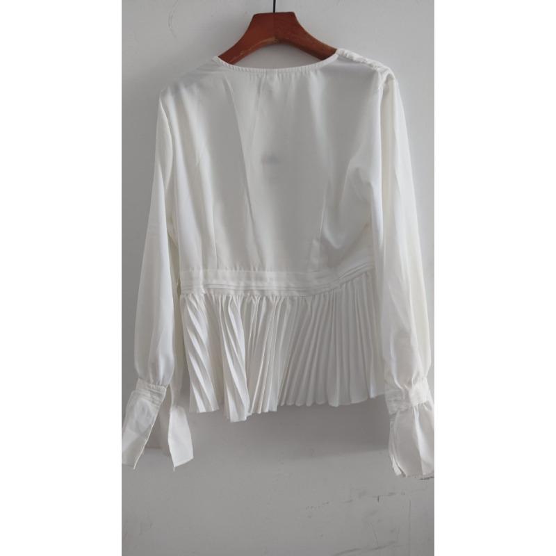 French Style V-neck Long-sleeved Top Niche Light Luxury High-end White Shirt for Women