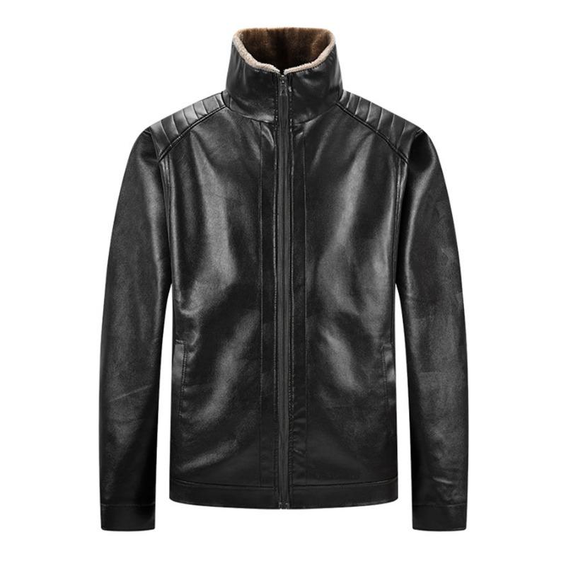 Autumn and Winter Versatile Coat Zipper Cardigan Men's Stand Collar Solid Color Pu Leather Casual Top