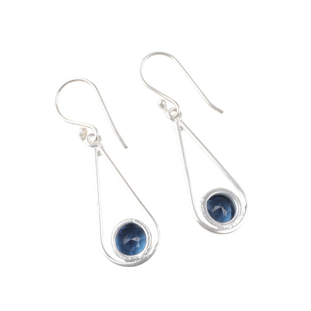 London Blautopas Edelstein 925 Sterlingsilber Schmuck Handgefertigte Ohrringe 1,76" EE-126-10