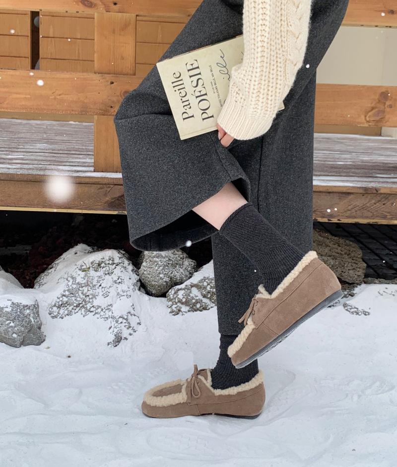 High Version 2025 Winter New Wool Integrated Flat Bottom Strap Fashion Casual Thickened Warm Cotton Shoes Doudou Shoes