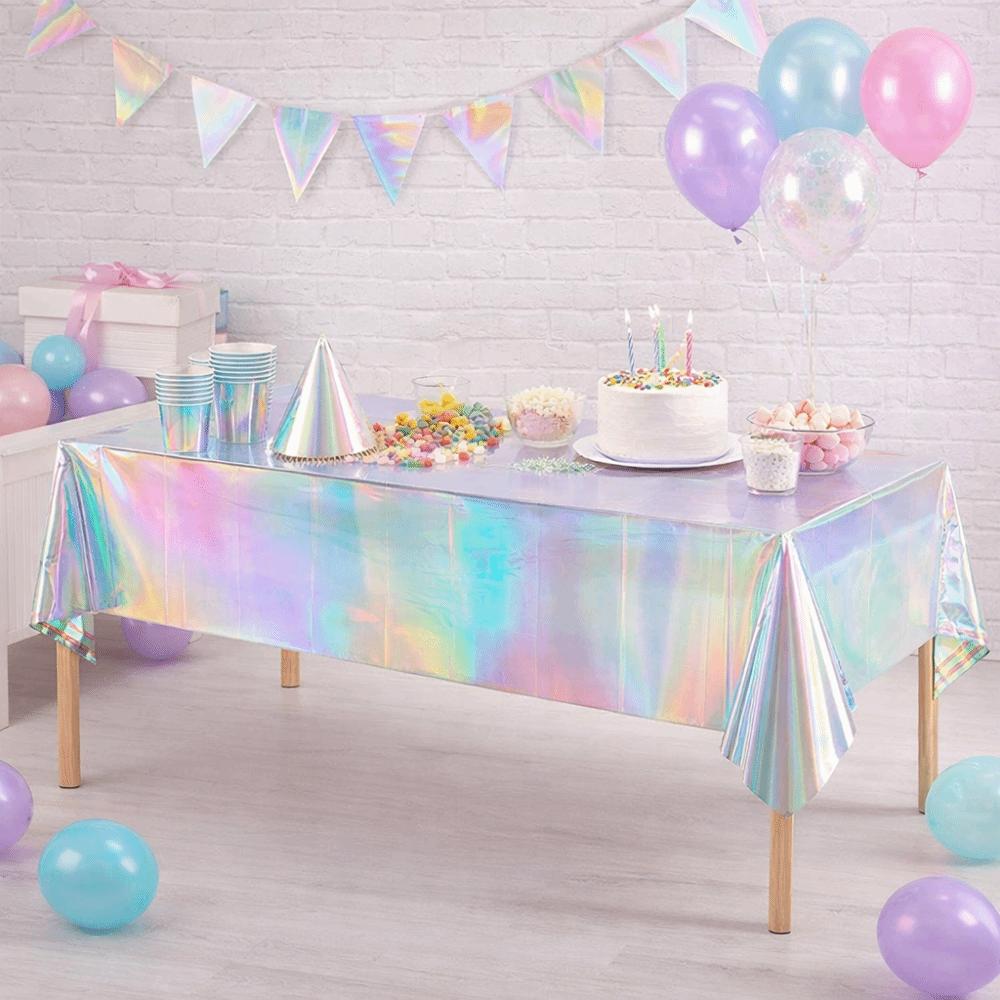 5PCS Rectangular Laser Disposable Tablecloth Shiny Iridescent Tablecloth Party Table Cover  Wedding