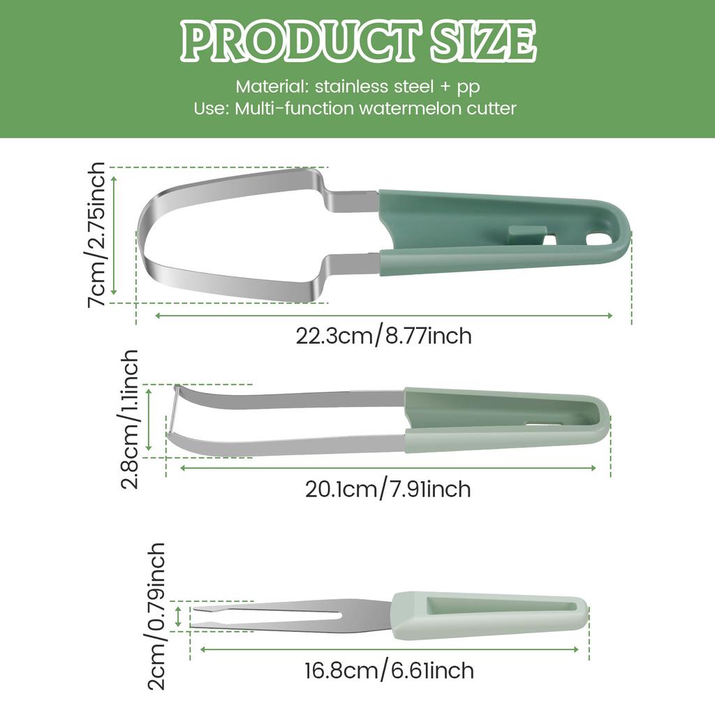 Watermelon Fork Slicer Cutter Stainless Steel Watermelon Cutter Portable Watermelon Cutter Slicer Tool with Watermelon Scooper