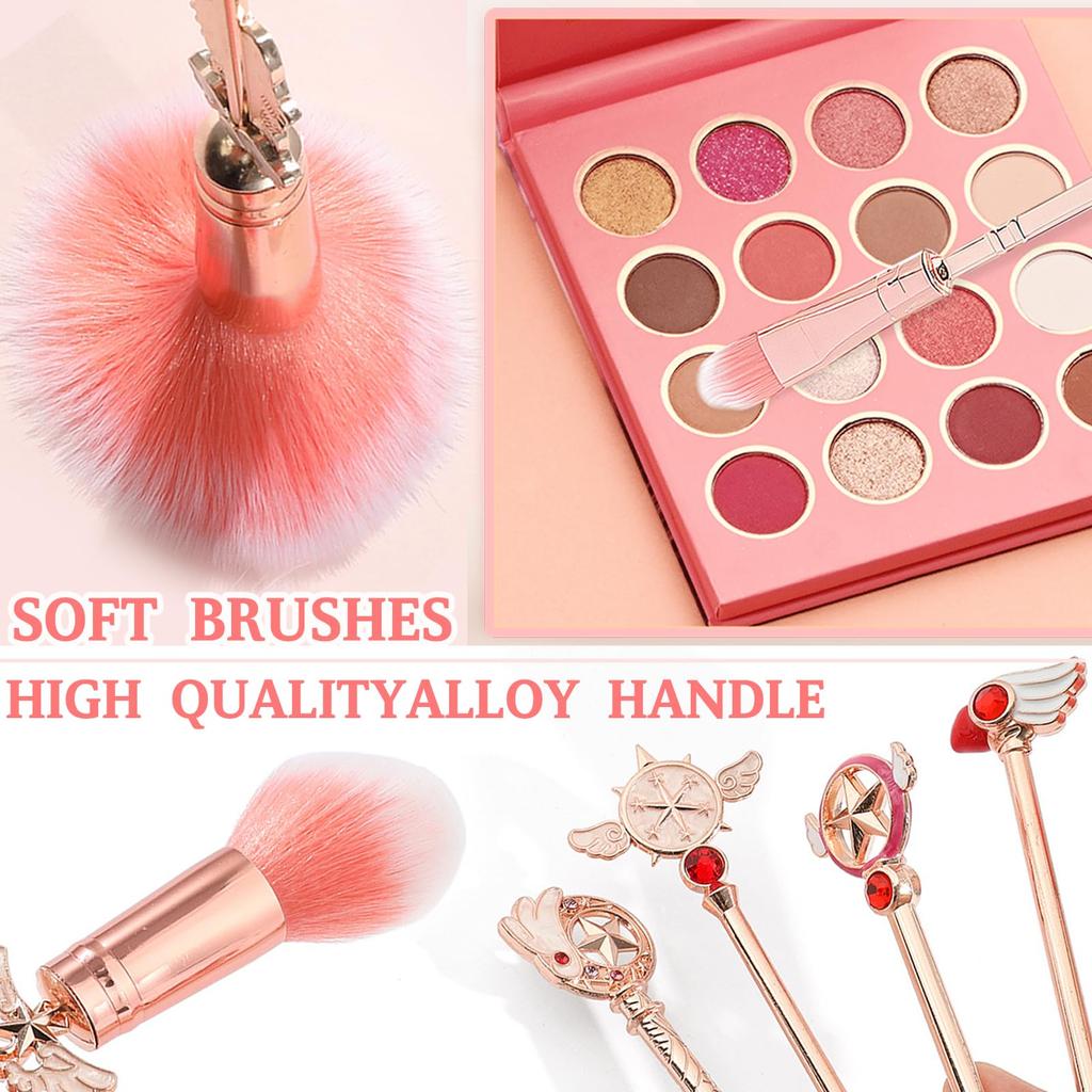 Cute 5-Piece Sailor Moon Makeup Brush Set, Fiber Bristles, Eyeshadow Brush, Eyebrow Brush, Powder Brush, Super Soft Makeup Brush