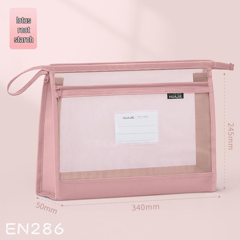 Multi-layer Zippered Mesh File Bag for Student Books and Papers розовый