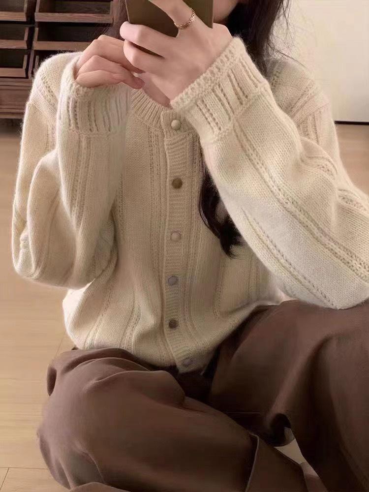 2025 Xiaoxiang Dámský pletený kardigan z rounového úpletu - Měkký jarní/podzimní krátký svetr kabát