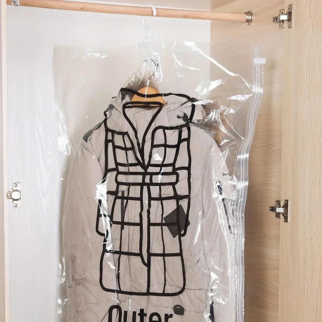 Vacuum Hanging Storage Bags Space Saving Clothes Compression Vacuum Covers Reusable Closet Vacuum Storage Bag Clothes for Down