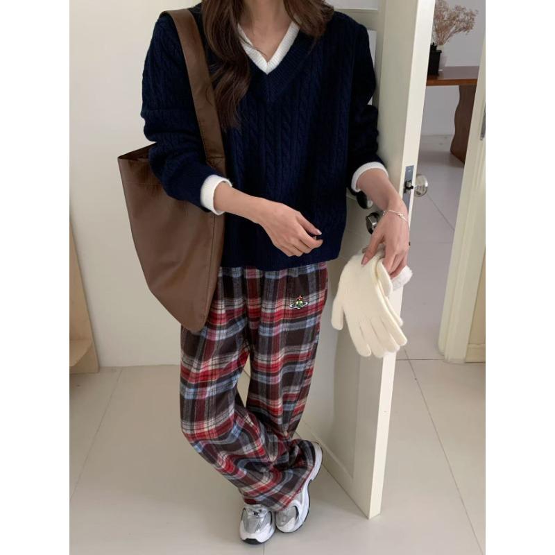 

Gentle wind fake two long-sleeved v-neck knitted sweater women s winter new high-end good-looking top One size темно-синий