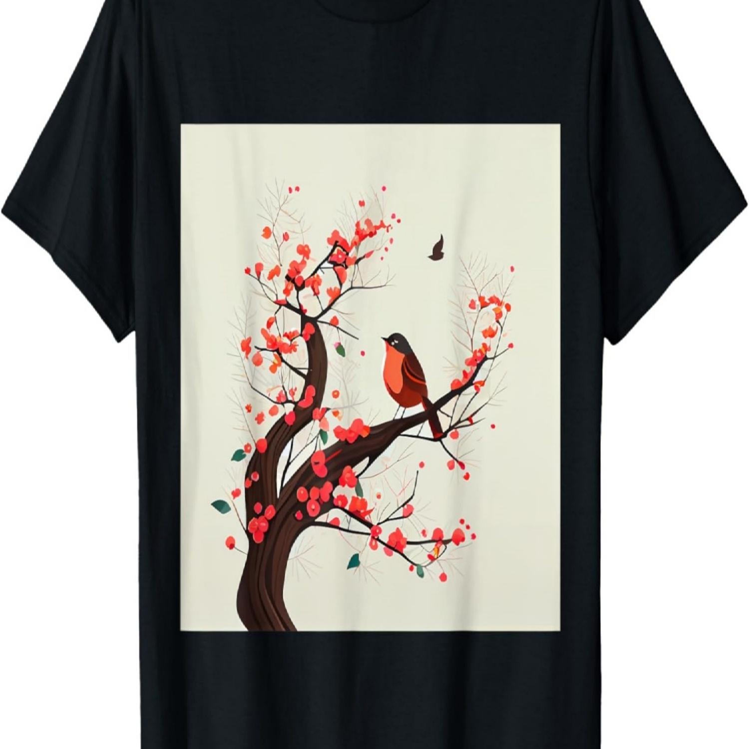 Robin Red Breast Bird on  red cherry blossom tree T-Shirt S