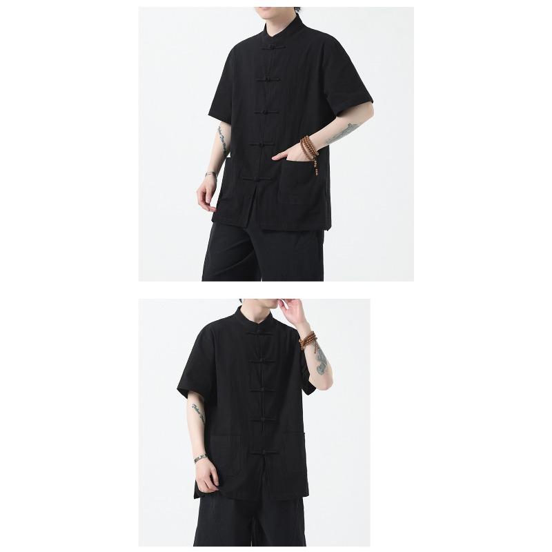 Herren Chinesischer Stil Vintage Locker Große Größe Kurzarm Lässig Baumwolle Leinen Hemd
