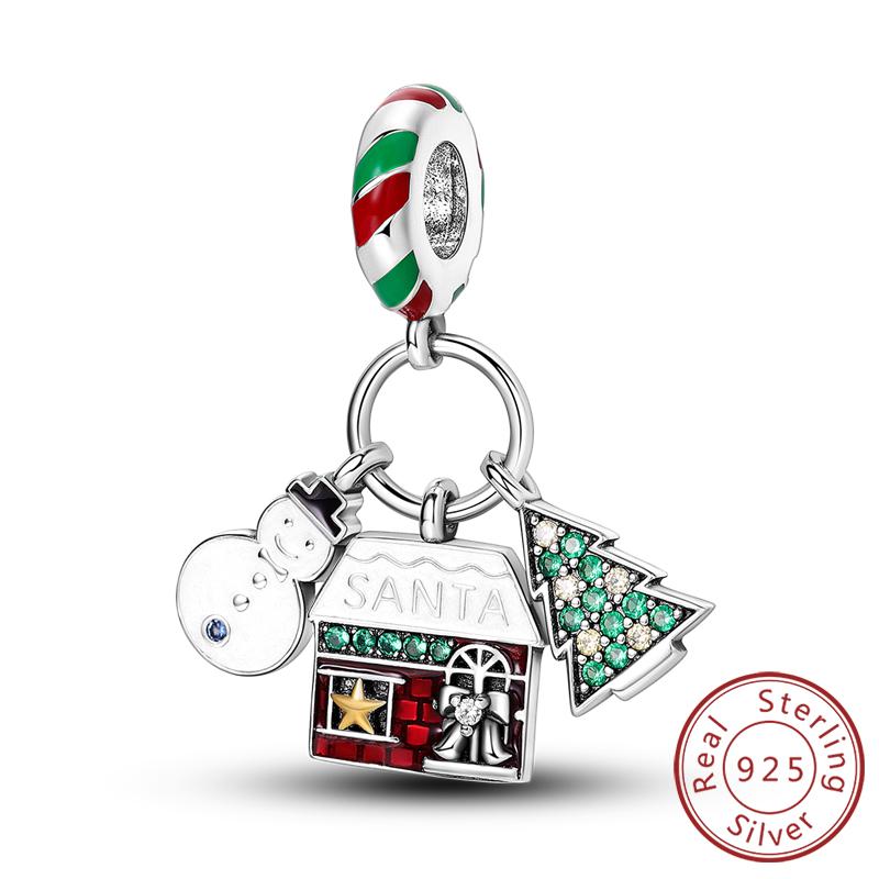 Christmas Series Charms Beads Copper Christmas Tree Snowman Elk Charm Fit Original Bracelet Pendent Women Jewelry