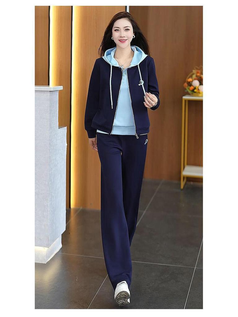 Women's Plus Size Hooded Sportswear Set - Spring/Autumn, Stylish, Youthful Fake Two-Piece, Loose, Fashionable Sweatshirt Two-Piece