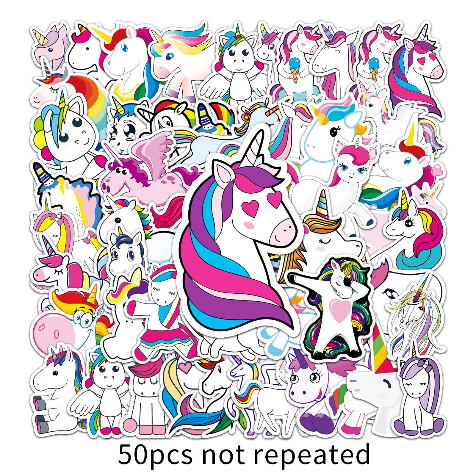 

50 Милых Мультяшных Наклеек Радужный Конь: Водонепроницаемый, самоклеящийся для ноутбуков, чемоданов, автомобилей и телефонов.