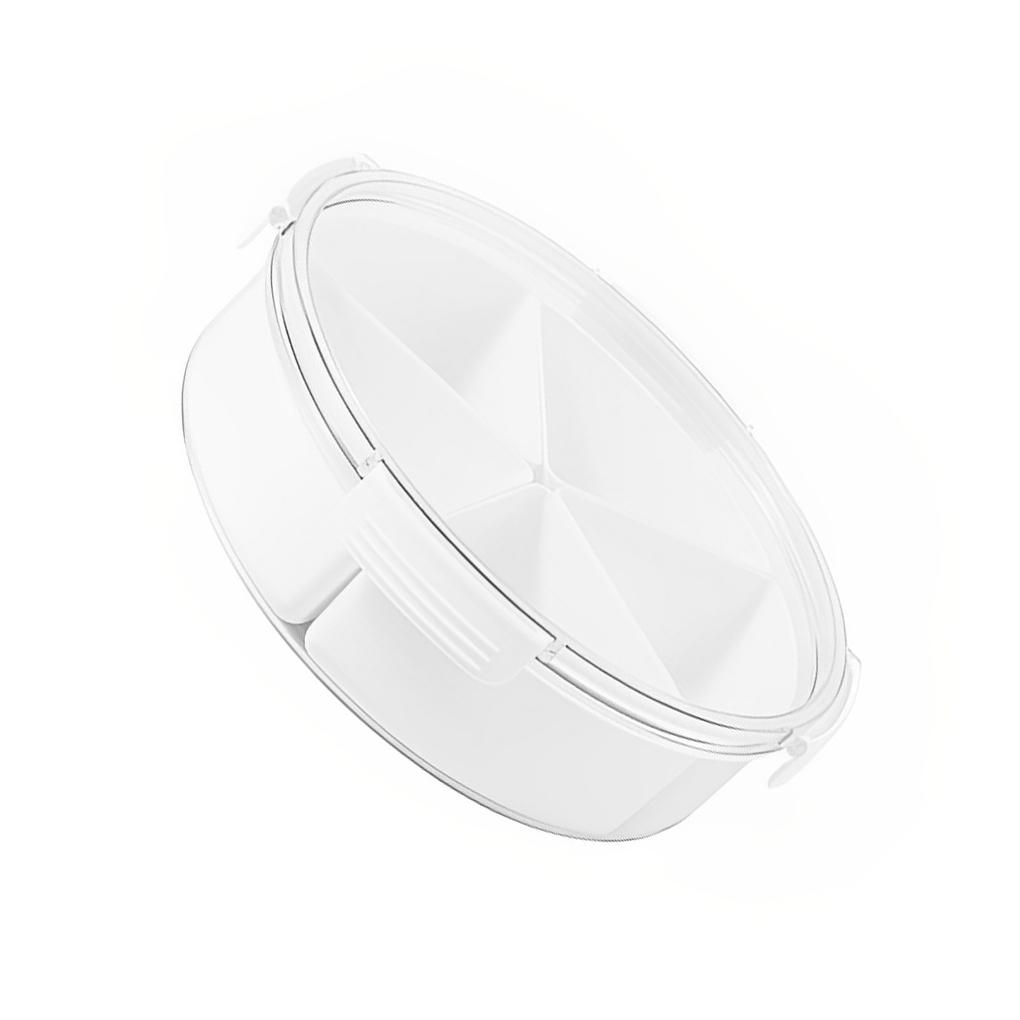 Divided Serving Tray with Lid Dry Fruit Round Snack Container Candy Appetizer Nut Peanut for Hotel Restaurant White