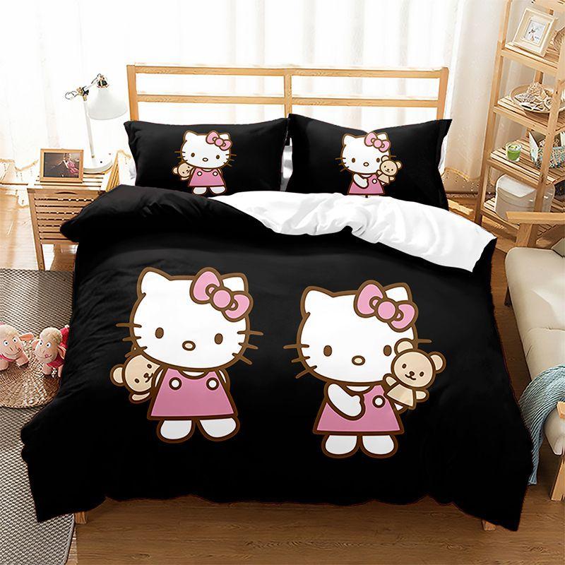 Kt Cat Series Three-Piece Set, Duvet Cover, Grinding Kit, Digital Printing Hello.