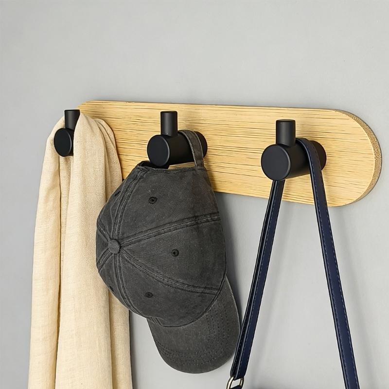 Bamboos And Stainless Steel Hook For Hanging Towels Clothes Decorative Coat Rack Wall Mounted Key Organizer