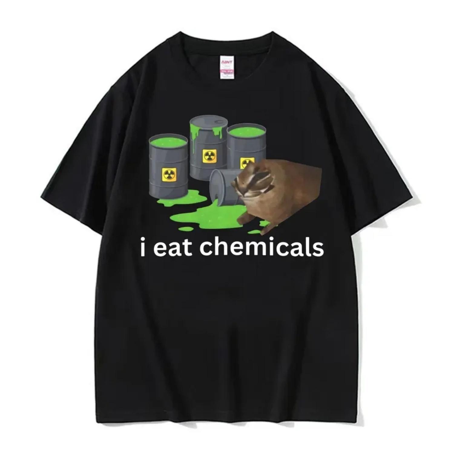 

Funny I Eat Chemicals Cursed Cat Meme T Shirts Vintage Humor Popular Loose T Shirts High Quality Cotton T-shirts S чёрный