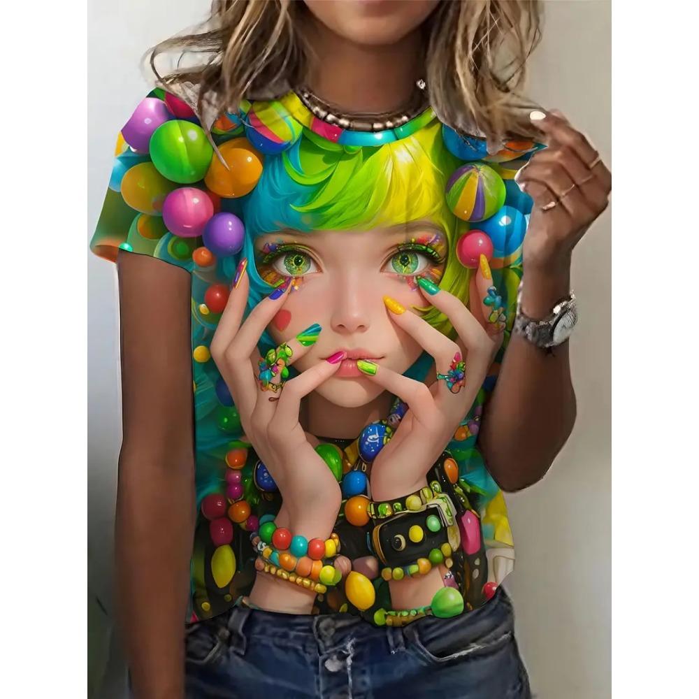 Women's T-shirt Plus Size 3D Printed Casual Loose and Fashionable Short Sleeved T-shirt, Soft, Comfortable, Breathable