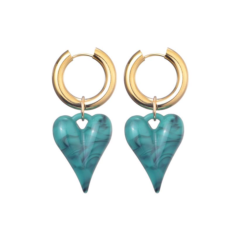 New Fashion Acrylic Resin Leopard Heart Pendant Hoop Earrings Woman Gold Color Thick Stainless Steel Ear Buckle Female Jewelry