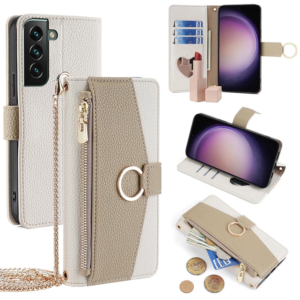 

For Samsung Galaxy S23 FE Case PU Leather Zipper Pocket Crossbody Phone Pouch Cover D