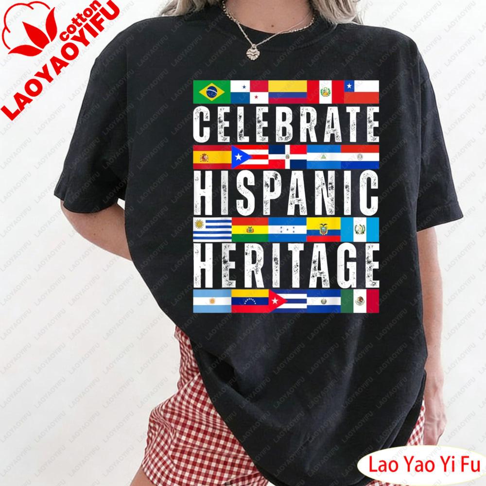 Hispanic Countries Flags Celebrate Hispanic Heritage Month TShirt Unisex Shirt Colorful Fashionable National Flag Patterns Tees S