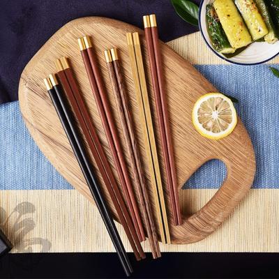 5 Pair Wooden Wooden Chopstick Copper Inlaid Head Log Chopstick Chinese Chopstick  Present Giving