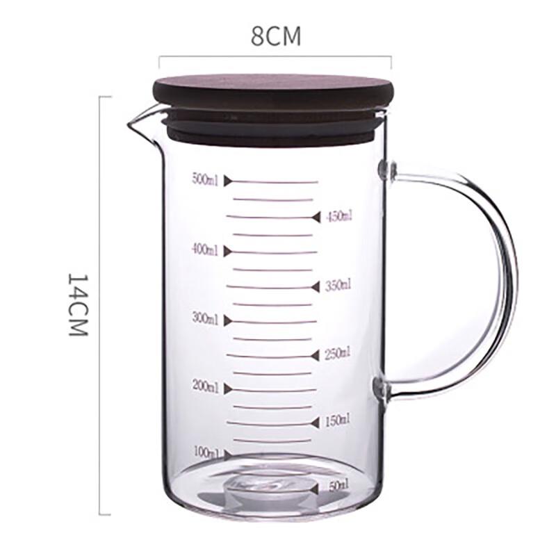 Qitai 500ml High Borosilicate Glass Measuring Cup with Handle and Bamboo Lids