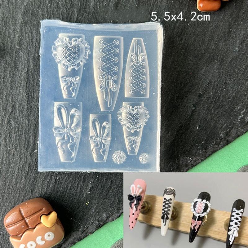 Sweet Bowknot 3D Silicone Nail Mold Heart Nails Templates Diy Nail Art Decoration Stamping Plates Manicure Design Tools
