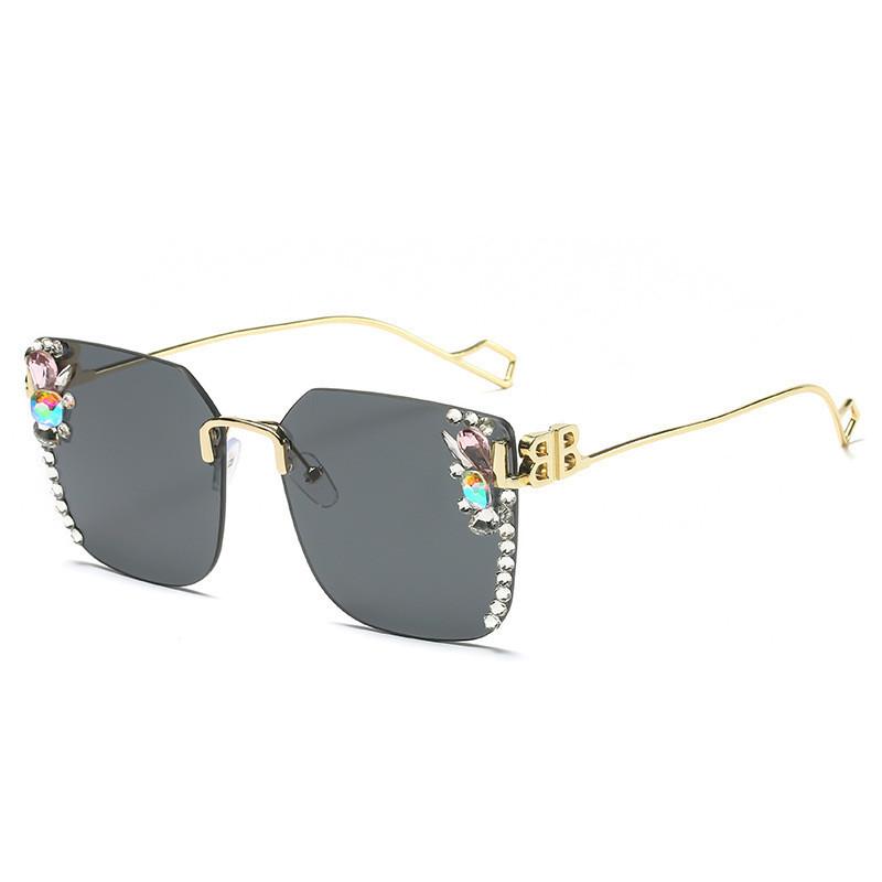Trendy B Brand Sunglasses For Women Crystal Inlaid Pink Lens Gold Frame Uv400 Fashion Eyeglasses StyleC
