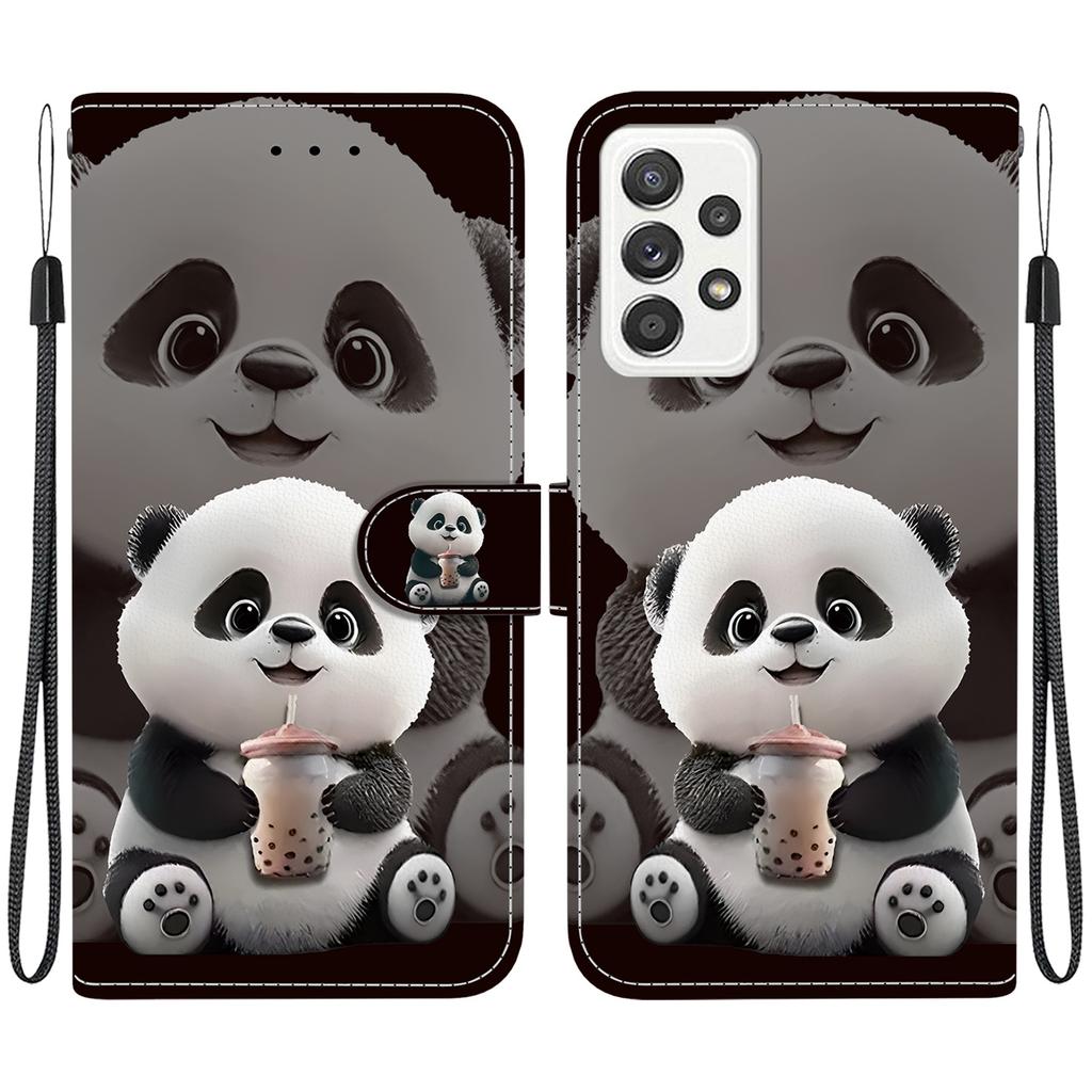 Handmade PU Leather Flip Case for Samsung Galaxy A52 4G/A52 5G (SM-A525F/A526B)- Anti-Slip Shockproof Cover with Wrist Strap & Heart/Rose Cat Designs