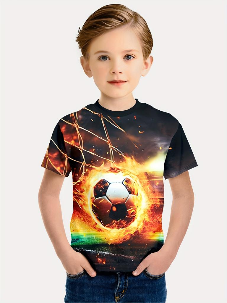 Children's T-Shirt Boy Casual Girls Short Sleeve T-Shirt Summer Cartoon Soccer Sports T-Shirts for Boys Round Neck Children Top