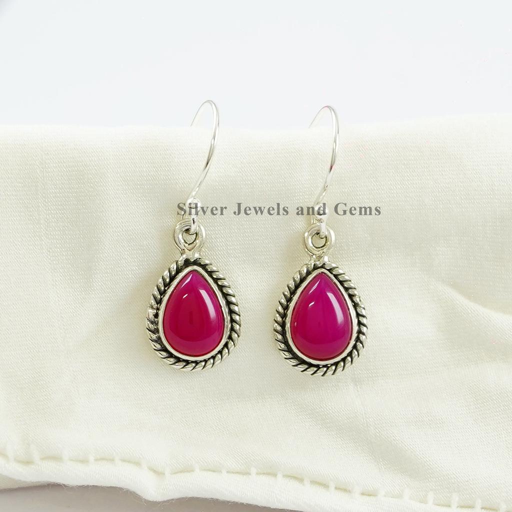 Pink Onyx Earring, Pink Gemstone Earring, 925 Sterling Silver Earring, Gift For Friend, Dainty Earrings, Handmade Earrings