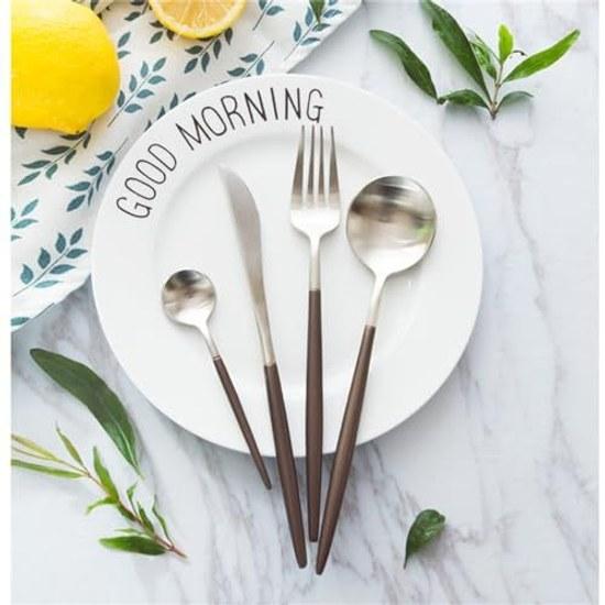 Andoo Cutlery Set Gold Stylish Tableware Stainless Steel Dinner Knife Spoon Fork Glossy Steak Table Dessert Pasta Sharp Chopsticks Chopstick Western +