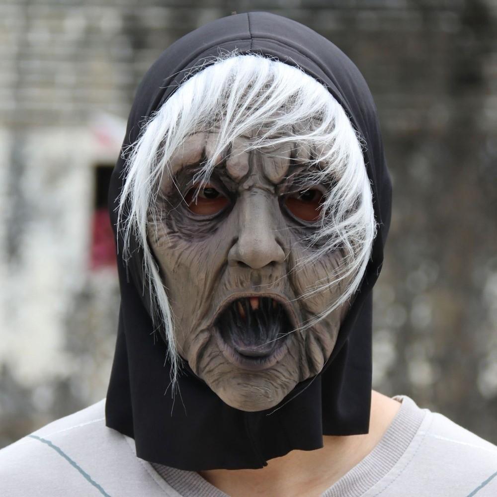 Dress Up White-haired Witch Mask Latex Party Cosplay Props Halloween Ghost Witch Mask  Unisex