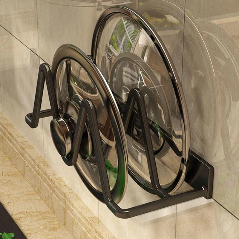 Wall-mounted Pot Lid Storage Rack No Drilling Space Aluminum Cutting Board Holder Kitchen Accessories Multi-functional Organizer