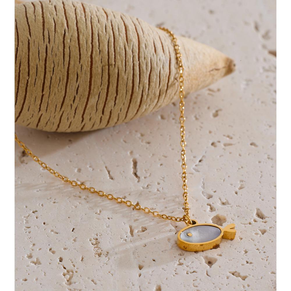 Yhpup Ocean Series Stainless Steel Natural Shell Fish Pendant Necklace Trending Summer Collar Neck Jewelry Waterproof