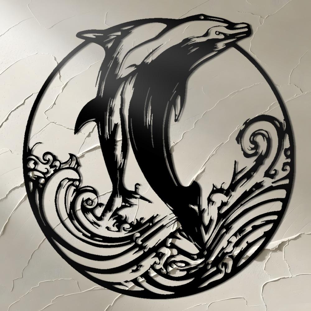 Metal Dolphin Wave Wall Art Laser Cut Iron Home Decor Gift for Living Room Bedroom
