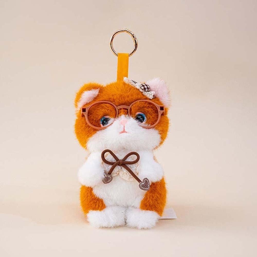 Soft Cute Cat Keychain Small Comfort Stuffed Animal Kawaii Glasses Key Ring  Daily Accessories