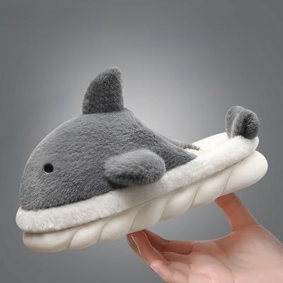 Cute Shark Cotton Slippers Women's Autumn And Winter Home Indoor Non-slip Warm Thick Bottom Household Couple Wool Slippers
