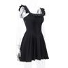 Black Dress Women Elegant Vintage Puff Sleeve Square Collar Mini Dresses Girl Little Black Skirt Women's Summer Clothing
